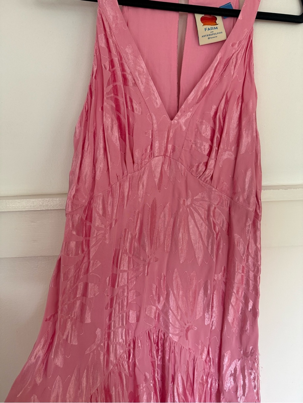 Farm Rio x Anthropoligie V Neck Tiered Pink Maxi Dress - Picture 3 of 5